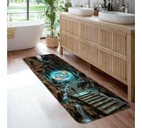 Alfombra de pasillo en espiral, fantasía mística, escaleras, rocas, aventura, azul, antideslizante, borde antideslizante, alfombra rectangular para cocina, baño, entrada, mesita de noche, decoración