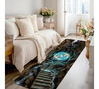Alfombra de pasillo en espiral, fantasía mística, escaleras, rocas, aventura, azul, antideslizante, rectangular, ribete de borde para cocina, entrada, mesita de noche, puerta, pasillo, decoración de 2