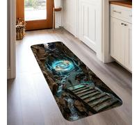 Alfombra de pasillo en espiral, fantasía mística, escaleras, rocas, aventura, azul, de pelo bajo, esponja para el hogar, alfombra con estampado rectangular para cocina, entrada, mesita de noche