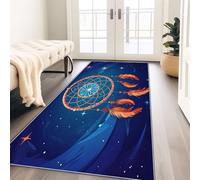 Alfombra de pasillo estampada bohemia ensombrecida cielo estrellado atrapasueños - 65 x 240 cm lavable alfombra interior para pasillo descenso de cama, azul oscuro antideslizante pelo ras de cocina