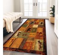 Alfombra de pasillo estampada marrón - antideslizante lavable ilustración campestre en patchwork de bosque oso largo tablero, 80 x 150 cm, suave alfombra interior para sala de estar, dormitorio