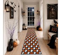 Alfombra de pasillo fantasma, diseño festivo de calabazas juguetonas para Halloween, naranja, de pelo bajo, esponja, rectangular, ribete de borde, para cocina, lavandería, puerta, entrada, decoración