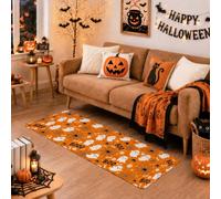 Alfombra de pasillo fantasma, tela de araña festiva y juguetona para Halloween, naranja, esponja de pelo bajo, suave, rectangular, resistente a las manchas, para cocina, pasillo, lavandería, entrada