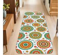Alfombra de pasillo floral, bohemio, vibrante, mandala, espirales, primavera, turquesa, pelo bajo, esponja, rectangular, ribete de borde, para cocina, entrada, baño, decoración de puerta, 2 x 5 pies