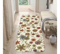 Alfombra de pasillo floral, hojas bohemias de primavera, multicolor, de pelo bajo, suave, rectangular, resistente a las manchas, para cocina, lavandería, puerta, entrada, decoración, 2 x 5 pies