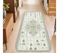 Alfombra de pasillo floral, naturaleza botánica, helecho, primavera, verde, pelo bajo, borde de esponja, alfombra rectangular para cocina, mesita de noche, entrada, pasillo, decoración de 2 x 5 pies