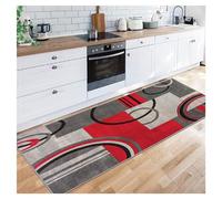 Alfombra de Pasillo Gris rojiza, Antideslizante, Lavable, con diseño geométrico clásico para pasillos Largos y Estrechos, Sala de Estar y Cocina. Ancho: 50 x 500 cm.