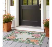Alfombra de pasillo larga 60 x 120 cm, pelo ancho antideslizante alfombra para puerta de lavandería, motivos florales clásicos retro a cuadros rosados larga entrada suave para dormitorio y sala de