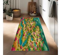 Alfombra de Pasillo Larga 60 x 180 cm, Alfombra Pelo Corto Verde Cocina Lavable Antideslizante Dibujo Animado Montaña Arquitectura Bosque para Sala de Estar Dormitorio Entrada Comedor Interior