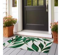 Alfombra de pasillo larga, 60 x 180 cm, alfombrilla de pasaje antideslizante, suave, microfibra, natural, plantas tropicales, hojas de palmera, pasaje para lavandería, salón, cocina, verde esmeralda