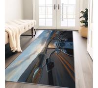 Alfombra de pasillo larga 60 x 180 cm, antideslizante, realismo, pintura autopista moto, conducción, alfombra de pasaje, lavable a máquina, para cocina, dormitorio, balcón, suave pelo bajo, multicolor