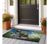 Alfombra de pasillo larga 65 x 240 cm, pelo ancho antideslizante alfombra para puerta lavandería, 3D animales feroces dinosaurios tiranosaurio Rex larga entrada suave para interior dormitorio y sala