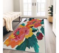 Alfombra de pasillo larga, 80 x 150 cm, antideslizante, clásica, de lujo, planta, hoja de pasaje, suave, pelo rano, lavable a máquina, para cocina, dormitorio, balcón, descenso de cama, blanco roto