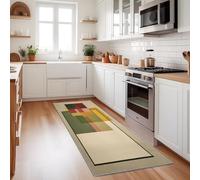 Alfombra de pasillo larga 80 x 150 cm, pelo ancho antideslizante alfombra para puerta de lavandería, moderno minimalista a cuadros bloques de color largo entrada suave para interior dormitorio y sala