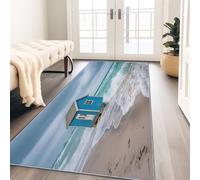 Alfombra de pasillo larga 80 x 180 cm antideslizante, costero paisaje edificio playa cabaña, alfombra de pasaje lavable a máquina para cocina, dormitorio, balcón, suave pelo ras descenso de cama