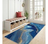 Alfombra de pasillo lavable a máquina, 60 x 240 cm, lujo moderno, mármol abstracto azul océano ágata alfombra de pasaje de cocina - azul oscuro moqueta suave descenso de cama antideslizante decoración