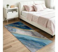 Alfombra de pasillo ligera de lujo para pasillo, 50 x 150 cm, lámina dorada, lujosa, abstracta, geométrica, antideslizante, suave, larga, para dormitorio, entrada, lavandería, color azul, lavable