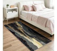 Alfombra de pasillo ligera y lujosa, 65 x 240 cm, antideslizante, para interiores, para sala de estar, baño, lavandería, ondas oscuras, curvas doradas, lavable, impreso, alfombra larga para el suelo