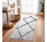 Alfombra De Pasillo Moderna Estilo Minimalista Cuadros Textura De Madera Azul 60X180 Cm - Lavable, Antideslizante, Suave Y Resistente, Ideal para Cocina, Entrada O Corredor, Fácil De Limpiar