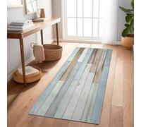 Alfombra De Pasillo Moderna Estilo Tronco Tablero De Madera Textura Natural Azul 60X210 Cm - Lavable, Antideslizante, Suave Y Resistente, Ideal para Cocina, Entrada O Corredor, Fácil De Limpiar