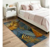 Alfombra de pasillo natural de 60 x 180 cm, antideslizante, de pelo bajo, para sala de estar, baño, lavandería, lujoso, tropical, envejecido, hojas de palma, lavable, color amarillo y gris