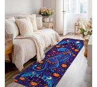Alfombra de pasillo para gatos, calabazas espeluznantes, luna, Halloween, azul, de pelo bajo, esponjas, para interiores, no se desprenden, para cocina, puerta, entrada, mesita de noche, decoración de