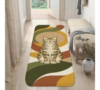 Alfombra de pasillo para gatos, moderna, minimalista, curvas, círculos, otoño, verde, alfombra de esponja de pelo bajo, resistente a la decoloración, estética para el hogar, cocina, lavandería, puerta