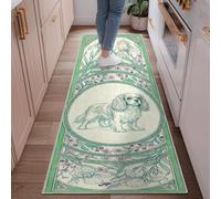 Alfombra de pasillo para perro, floral, elegante, peonía, tulipanes, primavera, verde pastel, antideslizante, rectangular, para interiores, no se desprende, para cocina, puerta, entrada, mesita de