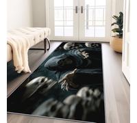 Alfombra de Pasillo Pelo Corto Suave Cráneo de la Muerte gótica Corredor Entrada Casa Larga Gris Antideslizante Lavable para Pasillo Cocina 80x200 cm