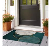 Alfombra de Pasillo Pelo Corto Suave Formas geométricas Circulares Minimalistas Corredor Entrada Casa Larga Verde y Azul Antideslizante Lavable para Pasillo Cocina 60x150 cm