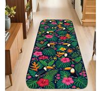 Alfombra de pasillo Tucán, hojas de hibisco tropicales vibrantes de verano, color verde, antideslizante, resistente a la decoloración, para cocina, baño, entrada, mesita de noche, decoración de 2 x 3