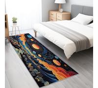 Alfombra de pasillo Vistoso 80 x 300 cm, lavable, parte trasera de goma antideslizante, resistente a las manchas, para pasillos cocina entrada dormitorio, Universo De Dibujos Animados Galaxia Montañas