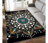 Alfombra de pelo bajo para dormitorio de inspiración tribal de 140 x 200 cm, con patrón tradicional de lunares, antideslizante, para cocina, comedor, sala de estar, lavable, apta para mascotas y niños