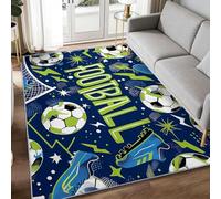Alfombra de pelo bajo para dormitorio, diseño de graffiti con letras de graffiti y fútbol, 60 x 90 cm, antideslizante, para comedor, sala de estar, lavable, color azul marino oscuro, apta para niños y