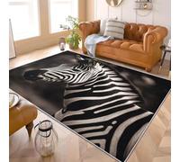 Alfombra de Pelo Corto 140x200 cm Primer Plano de Una Cebra Animal Alfombra Tela de Franela Suave TPR Respaldo Antideslizante, En Blanco Y Negro para Salón Dormitorio Habitación para Niños