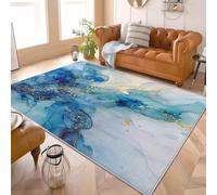 Alfombra de Pelo Corto 180x240 cm Textura de MáRmol Abstracta Alfombra Tela de Franela Suave TPR Respaldo Antideslizante, Azul para Salón Dormitorio Habitación para Niños