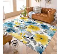 Alfombra de Pelo Corto 200x300 cm PatróN Floral de Acuarela Alfombra Tela de Franela Suave TPR Respaldo Antideslizante, Azul GrisáCeo para Salón Dormitorio Habitación para Niños