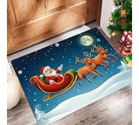 Alfombra de Pelo Corto 40x60cm, Alfombra Entrada Casa Los Renos De Papá Noel Felpudo Nochebuena De Dibujos Animados Antideslizante Lavables en Lavadora para Habitacion BañO Cocina Exterior, Azul