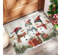 Alfombra de Pelo Corto 40x60cm, Alfombra Entrada Casa Muñeco De Nieve Con Gorro De Papá Noel Felpudo Estilo Campestre Antideslizante Lavables en Lavadora para Habitacion BañO Cocina Exterior, Blanco