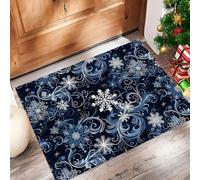 Alfombra de Pelo Corto 40x60cm, Alfombra Entrada Casa Muñeco Nieve Navideño Copos Nieve Felpudo Vista Ventana Navideña Antideslizante Lavables en Lavadora para Habitacion BañO Cocina Exterior, Marrón