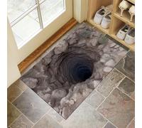 Alfombra de Pelo Corto 40x60cm, Alfombra Entrada Casa Pozo De Piedra Profundo Felpudo Ilusiones Ópticas Antideslizante Lavables en Lavadora para Habitacion BañO Cocina Exterior, Marrón