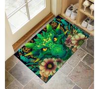 Alfombra de Pelo Corto 50 x 70 cm, Felpudo Antideslizante Entrada Dibujo Animado Cabeza Dragón, Goma Antideslizante Animales Misteriosos Felpudos Decoración, para Interiores Baño/Dormitorio, Verde