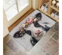 Alfombra de Pelo Corto 60 x 90 cm, Felpudo Antideslizante Entrada Vacas Blancas Y Negras, Goma Antideslizante Lindos Animales Acuarela Felpudos Decoración, para Interiores Baño/Dormitorio, Gris
