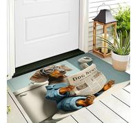 Alfombra De Pelo Corto,60 X 90 Cm, Felpudo Divertidos Animales Dibujos Animados,Perro Salchicha Papel Higiénico, Para Entrada De La Puerta De Casa, Antideslizante, Plegable, Para Salón,Azul Grisáceo