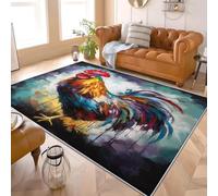 Alfombra de Pelo Corto 60x90 cm Gallo Pintado ArtíSticamente Alfombra Tela de Franela Suave TPR Respaldo Antideslizante, Vistoso para Salón Dormitorio Habitación para Niños