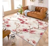 Alfombra de Pelo Corto 60x90 cm PatróN de Flor de Cerezo En Acuarela Alfombra Tela de Franela Suave TPR Respaldo Antideslizante, Rosa para Salón Dormitorio Habitación para Niños