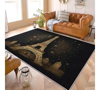 Alfombra de Pelo Corto 60x90 cm Torre Eiffel Dorada Alfombra Tela de Franela Suave TPR Respaldo Antideslizante, Negro para Salón Dormitorio Habitación para Niños
