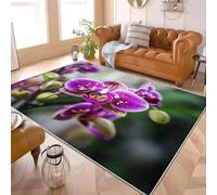 Alfombra de Pelo Corto 80x150 cm OrquíDea HD Florals Alfombra Tela de Franela Suave TPR Respaldo Antideslizante, PúRpura para Salón Dormitorio Habitación para Niños