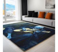 Alfombra de Pelo Corto Antideslizante con Patrón Misterioso Artístico Caballero, Alfombra Decorativa para Salón, Habitación, Dormitorio y Comedor (80 x 150 cm, Azul Oscuro)