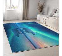 Alfombra de Pelo Corto Antideslizante con Patrón Surrealismo Aurora Animal Oso Polar, Alfombra Decorativa para Salón, Habitación, Dormitorio y Comedor (120 x 170 cm, Verde Azulado)